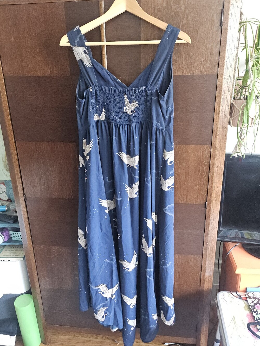 eshakti Navy Crane Print Sleeveless Empire Dress - Picture 2 of 4